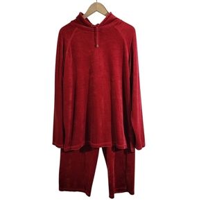 Coldwater Creek Red Fleece Tracksuit Set L Cotton Blend  Cozy Athleisure Casual